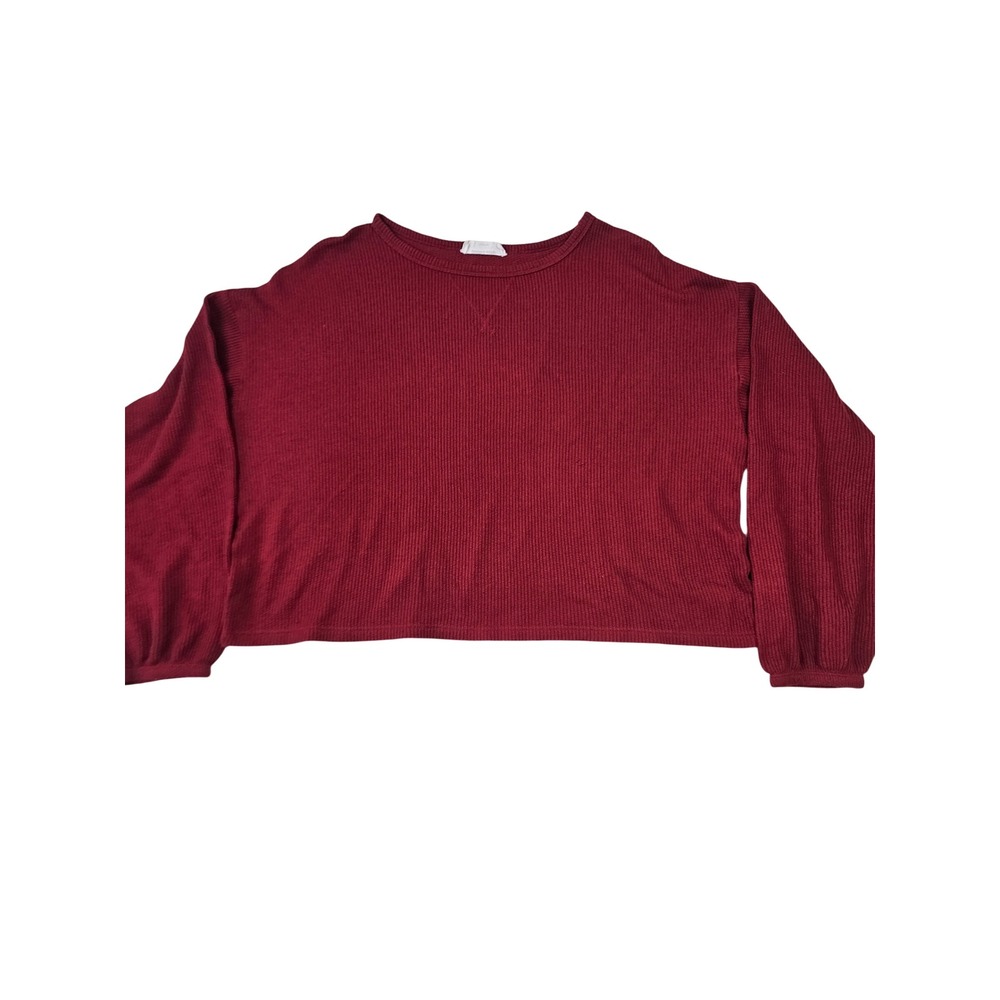 Double Zero Womens Burgundy Waffle Knit Long Sleeve Top Crew Neck Size Large